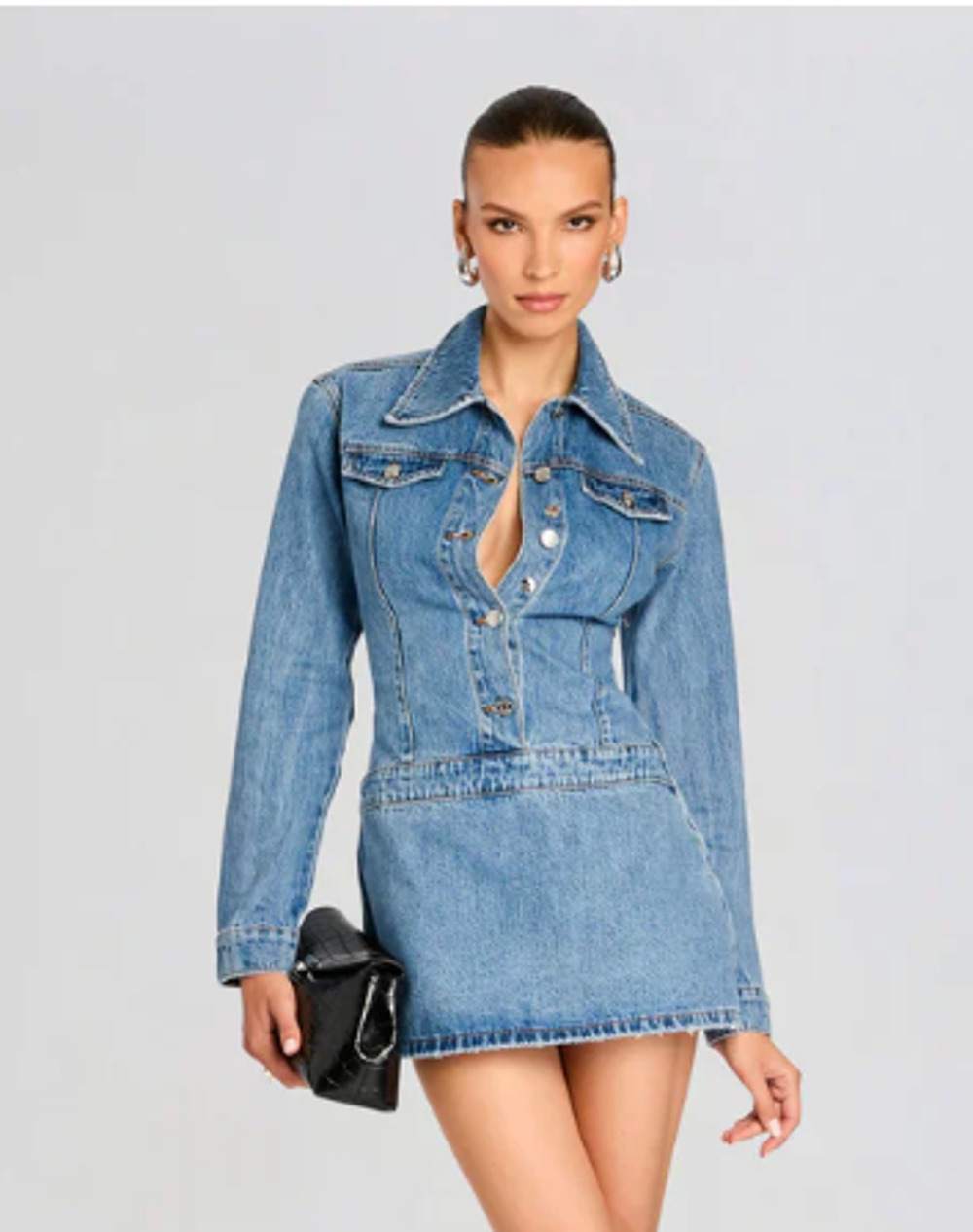 NWOT SER.O.YA Arizona Long Sleeve Denim Mini Dress River Wash Size Large